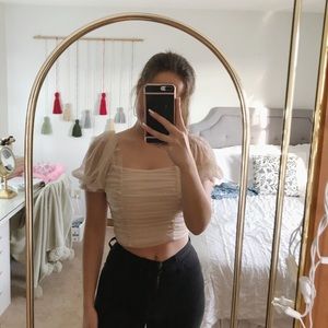 NWT H&M pink polka dot peasant blouse